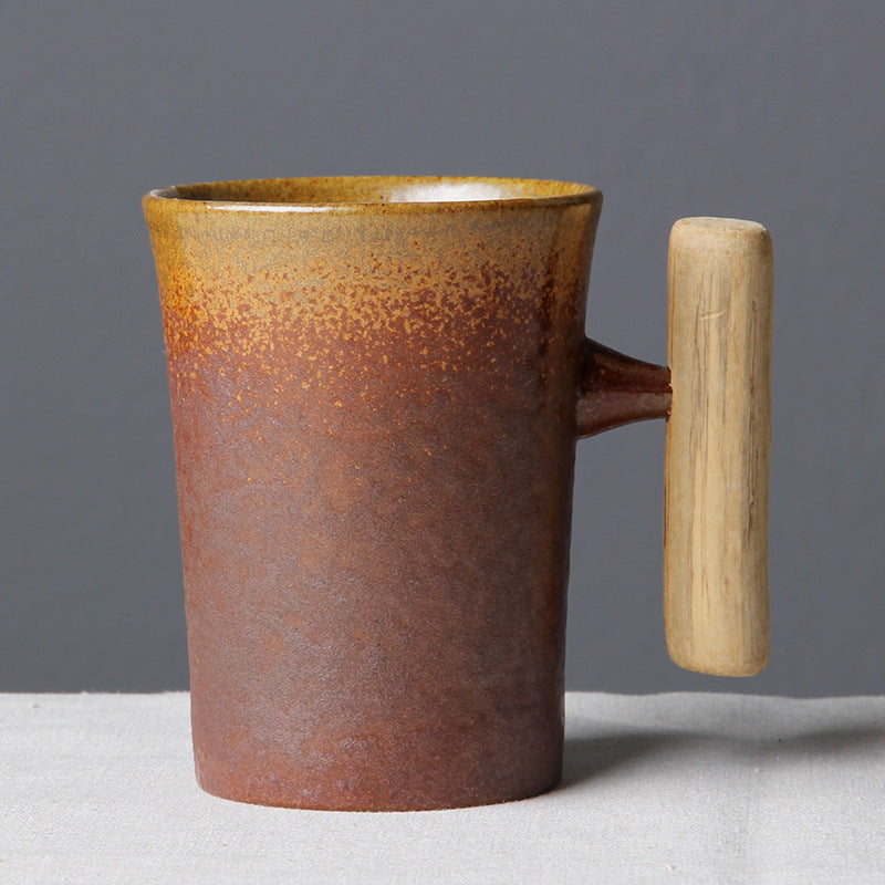 Rustic Ceramic Mug with Wood Handle