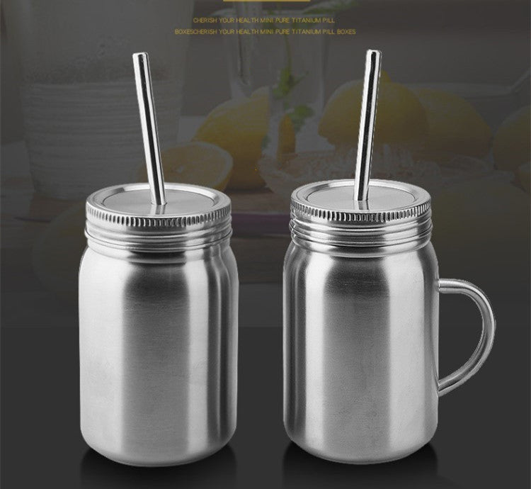 Stainless Steel Mason Jar Style Cup with Lid and Straw