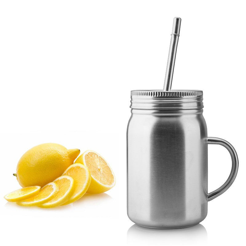 Stainless Steel Mason Jar Style Cup with Lid and Straw