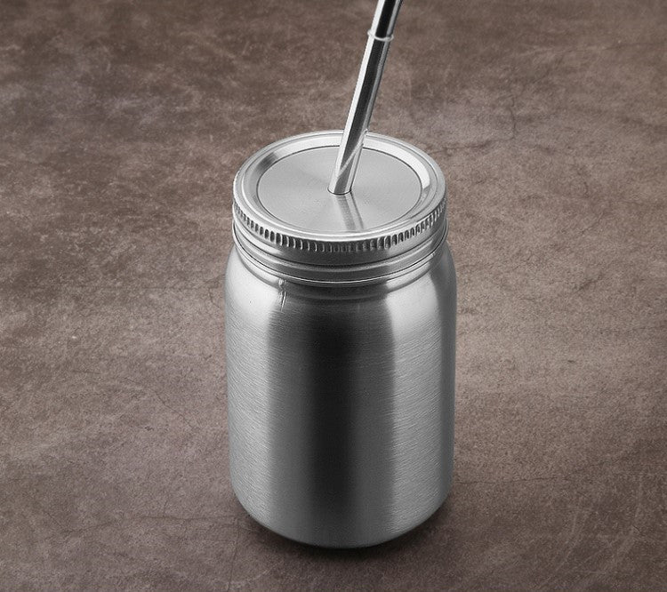 Stainless Steel Mason Jar Style Cup with Lid and Straw