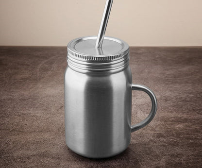 Stainless Steel Mason Jar Style Cup with Lid and Straw