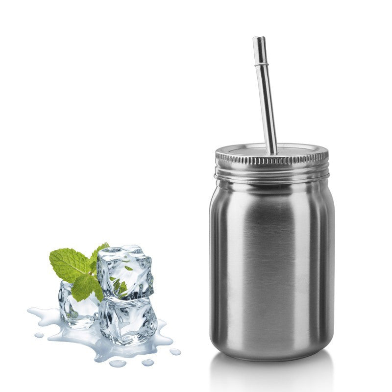 Stainless Steel Mason Jar Style Cup with Lid and Straw