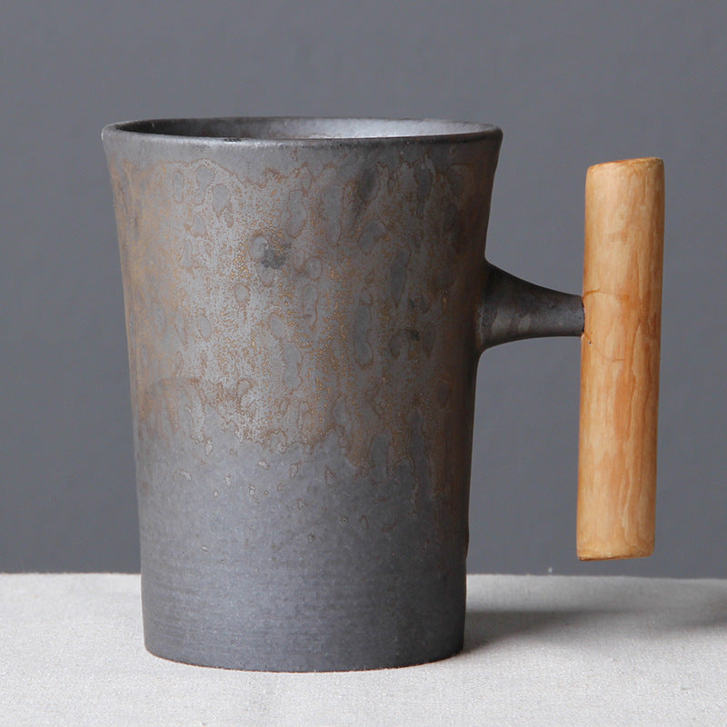 Rustic Ceramic Mug with Wood Handle