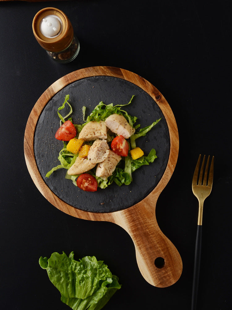 Acacia Wood and Slate Stone Serving Platter - Outdoor Dining