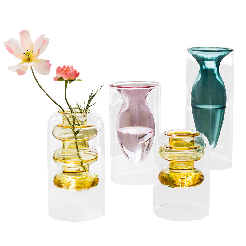 Colored Double Walled Glass Vase for Stylish Home Decor - Indoor Decor