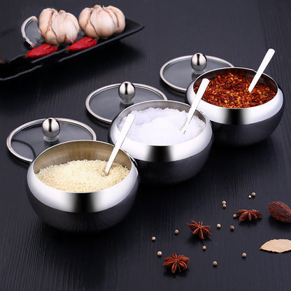 Stainless Steel Seasoning Bowl with Lid and Spoon