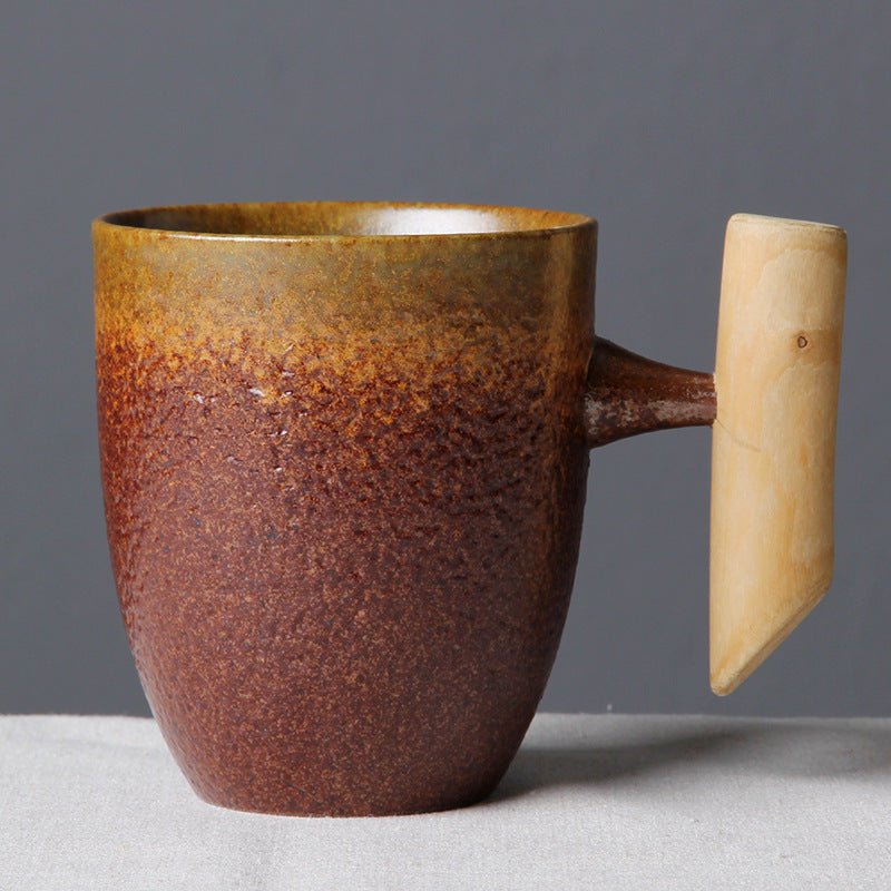 Rustic Ceramic Mug with Wood Handle