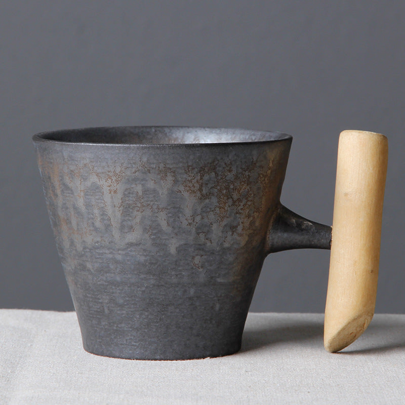 Rustic Ceramic Mug with Wood Handle