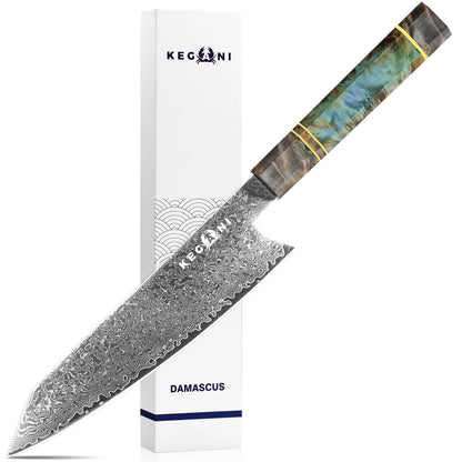 Kegani 8 Inch Japanese Kiritsuke Damascus Steel Chef Knife