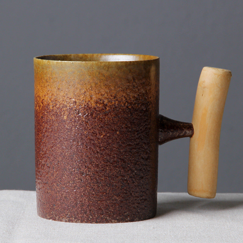 Rustic Ceramic Mug with Wood Handle