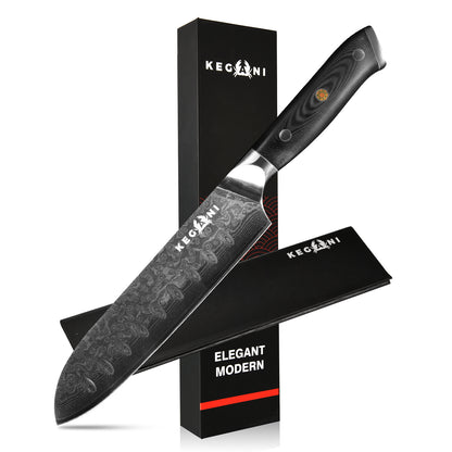 Kegani Japanese Professional Grade Chef, Santoku, Nakiri - 8 Inch VG10 Damascus Steel