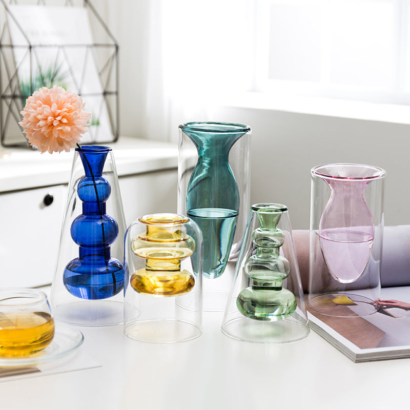 Colored Double Walled Glass Vase for Stylish Home Decor - Indoor Decor