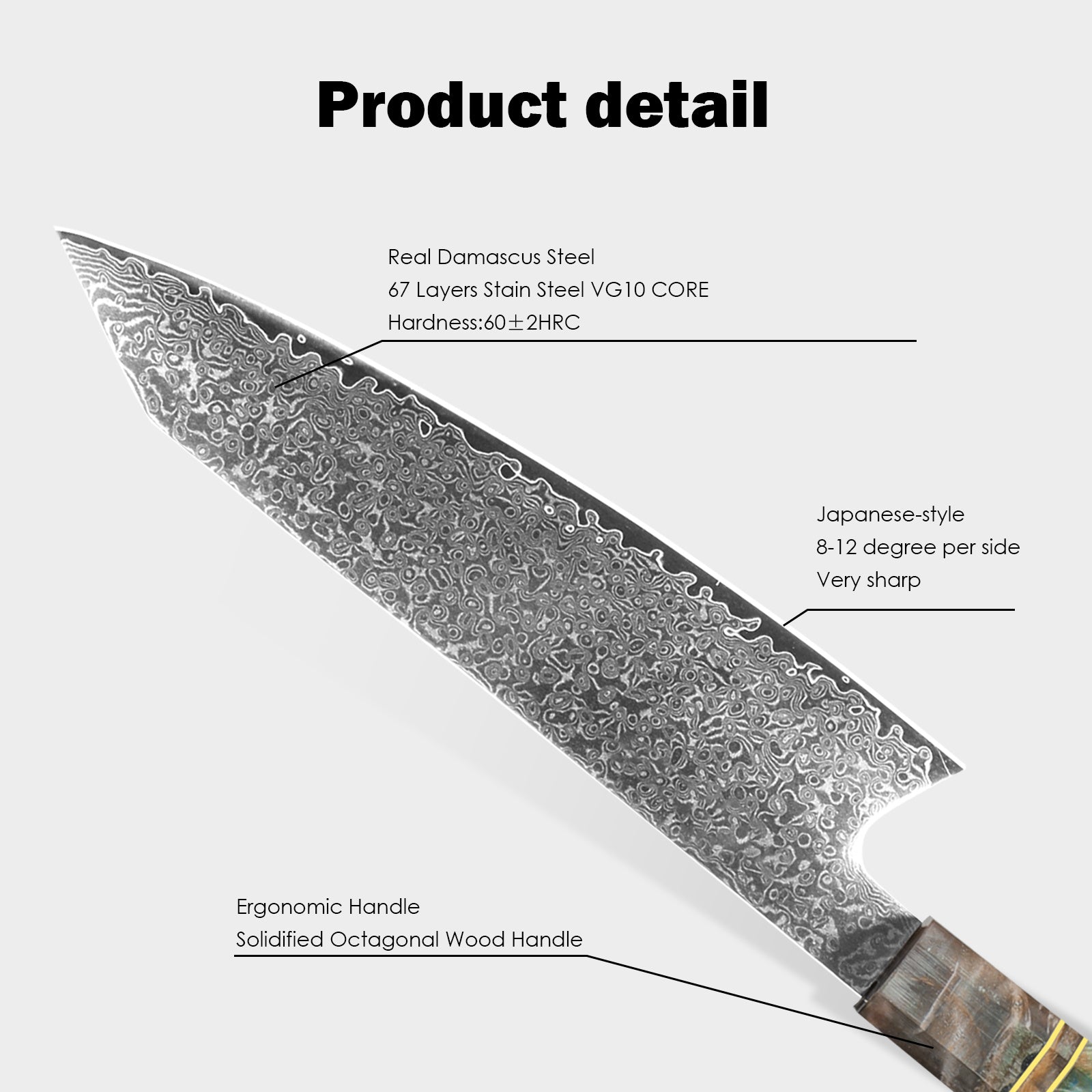 Kegani 8 Inch Japanese Kiritsuke Damascus Steel Chef Knife