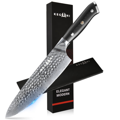 Kegani Japanese Professional Grade Chef, Santoku, Nakiri - 8 Inch VG10 Damascus Steel