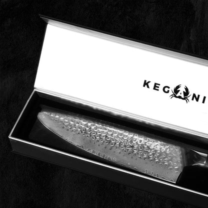 Kegani Japanese Professional Grade Chef, Santoku, Nakiri - 8 Inch VG10 Damascus Steel