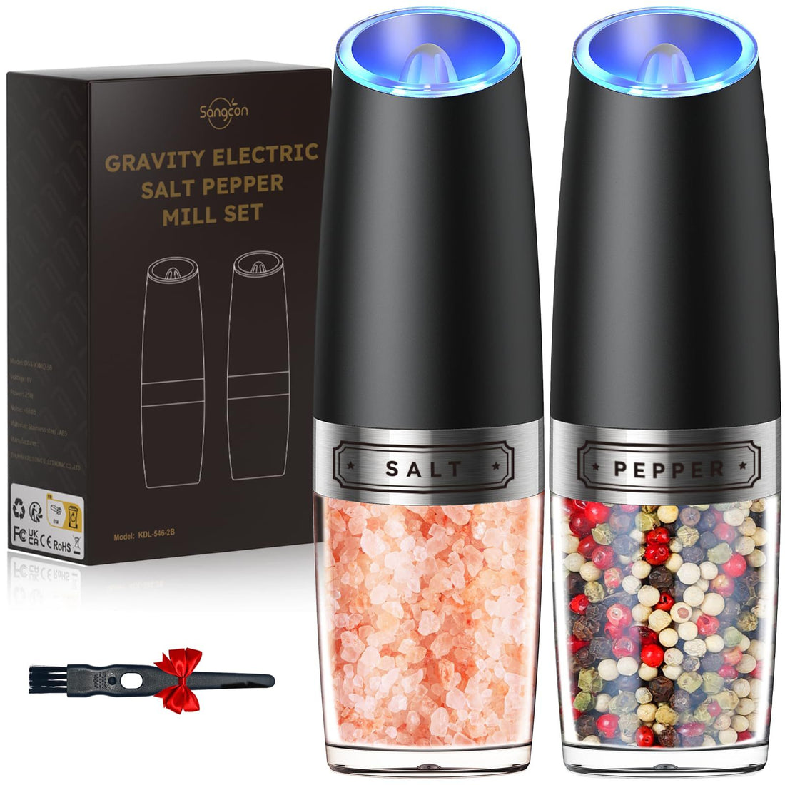 Automatic Gravity Electric Salt And Pepper Grinder Set With LED Light