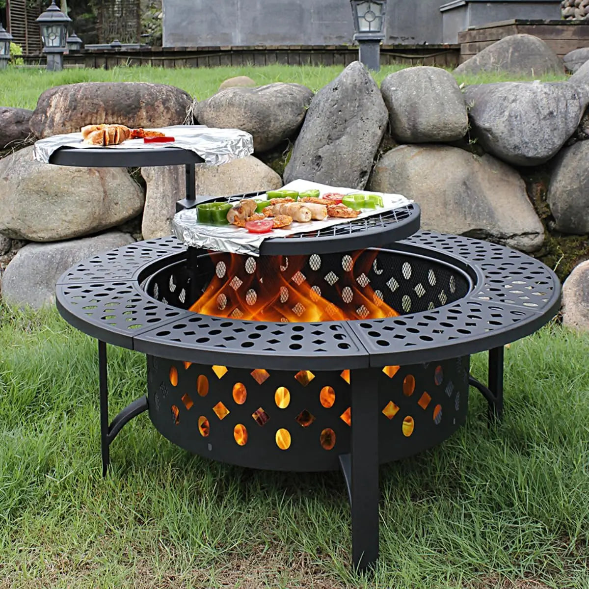 36 Inch Wood Burning Fire Pit with 2 Grills - Outdoor Essentials 2024