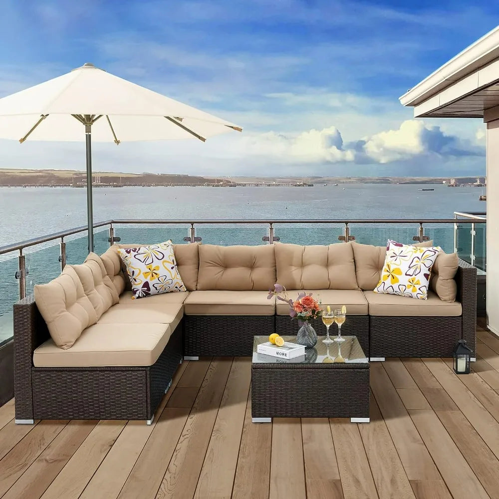 7 Piece PE Rattan Patio Furniture Set - Outdoor Essentials 2024