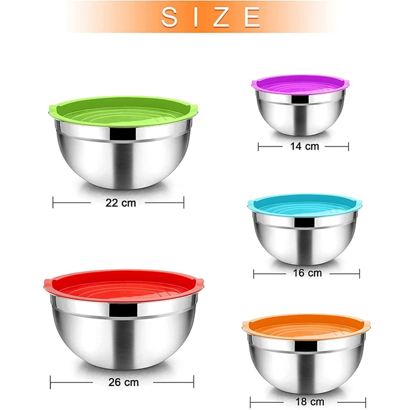 5 pcs Stainless Steel Stackable Bowls With Airtight Lids 2024