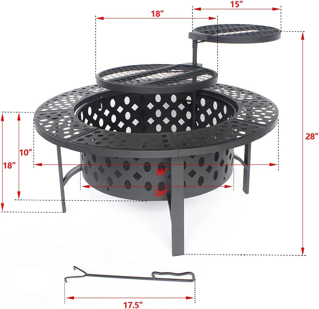 36 Inch Wood Burning Fire Pit with 2 Grills - Outdoor Essentials 2024