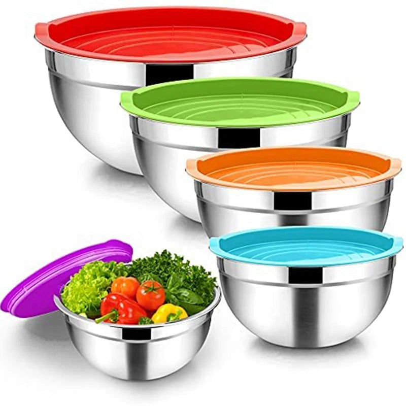 5 pcs Stainless Steel Stackable Bowls With Airtight Lids 2024