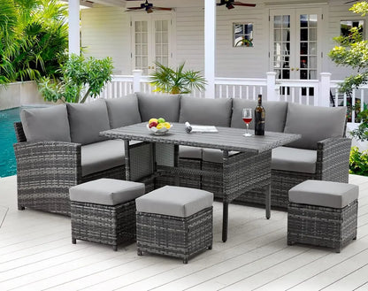 Versatile 7 Pieces Outdoor Patio Furniture with Dining Table &amp; Stools