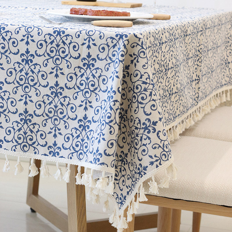 Simple Print Tablecloth with Lace or Tassel Trim