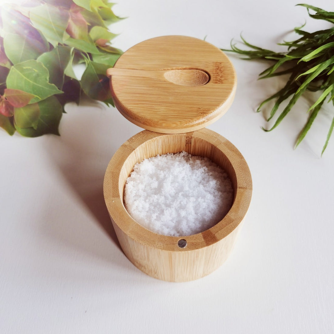 Bamboo Salt Cellar With Spoon for Easy Access and Storage - Spice Jar 