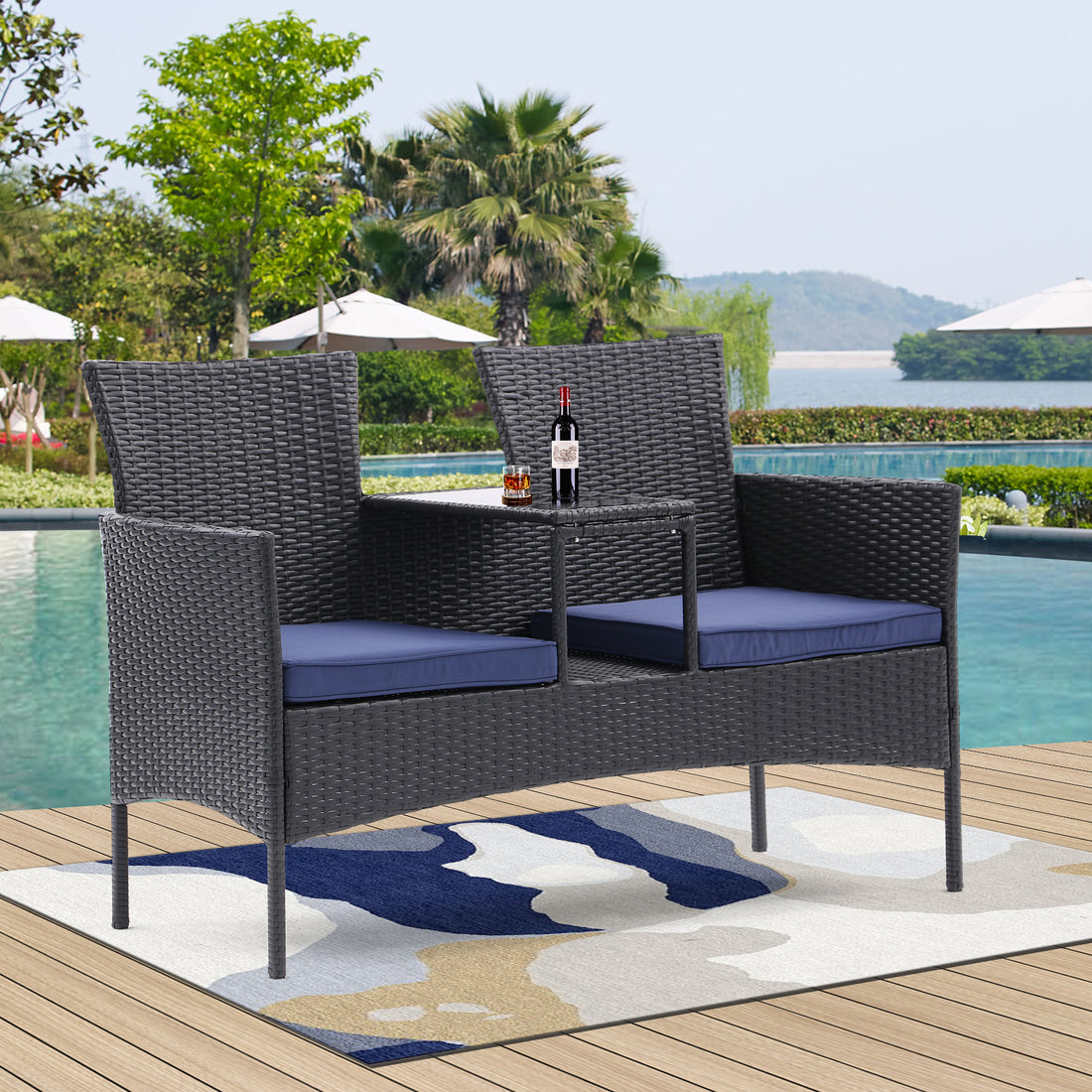 Rattan and Steel Frame Conversation Patio Furniture