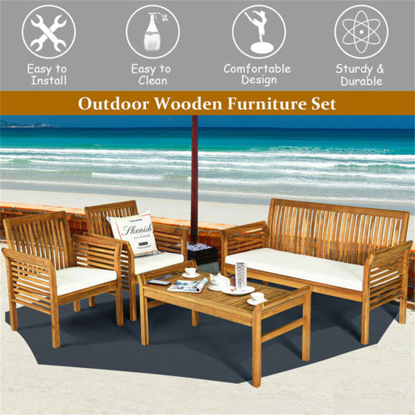 4-piece Outdoor Acacia Wood Patio Sofa and Chair Set 2024