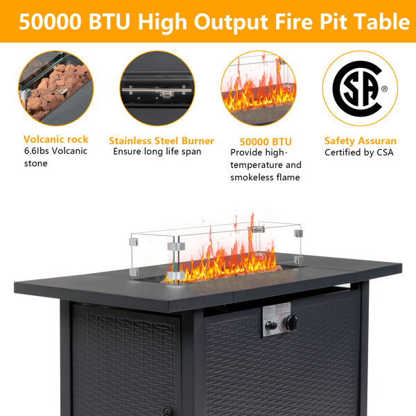 43-Inch Gas Firepit Table with Volcanic Stone - Outdoor Centerpiece