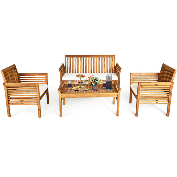 4-piece Outdoor Acacia Wood Patio Sofa and Chair Set 2024