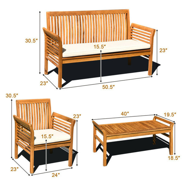 4-piece Outdoor Acacia Wood Patio Sofa and Chair Set 2024