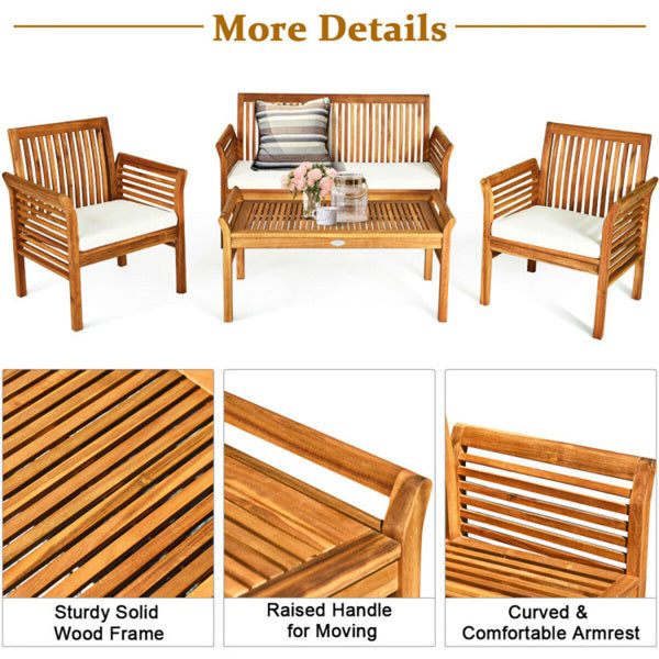 4-piece Outdoor Acacia Wood Patio Sofa and Chair Set 2024