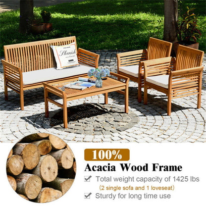 4-piece Outdoor Acacia Wood Patio Sofa and Chair Set 2024