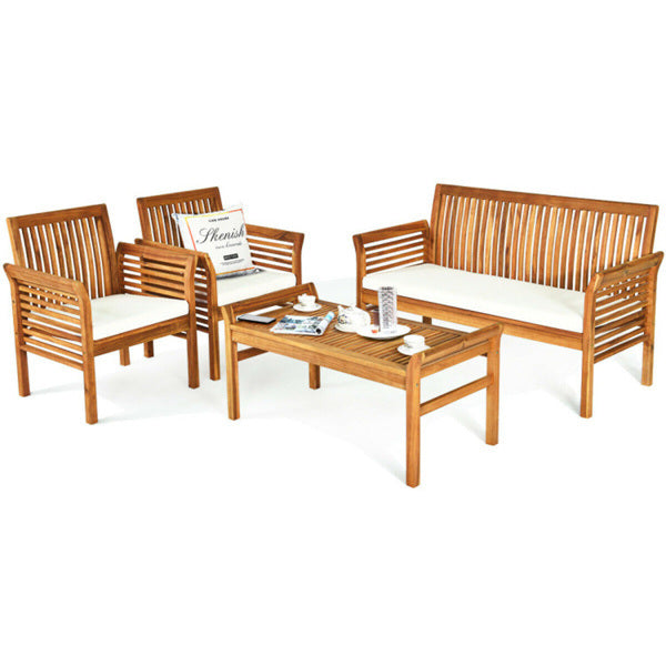 4-piece Outdoor Acacia Wood Patio Sofa and Chair Set 2024