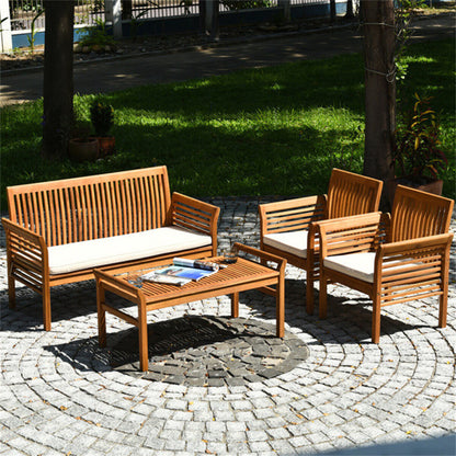 4-piece Outdoor Acacia Wood Patio Sofa and Chair Set 2024